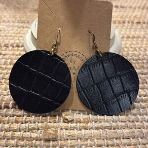 BLACK LEATHER EARRINGS NWT HANDMADE